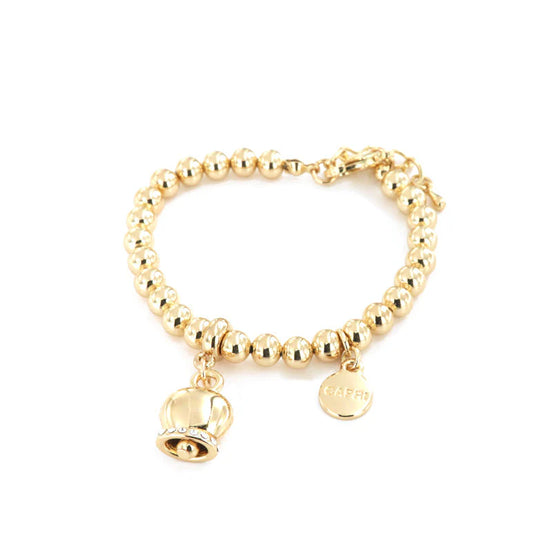Amo Capri - Bracciale in Metallo maglia a sfere, con campanella portafortuna pendente, impreziosita da cristalli