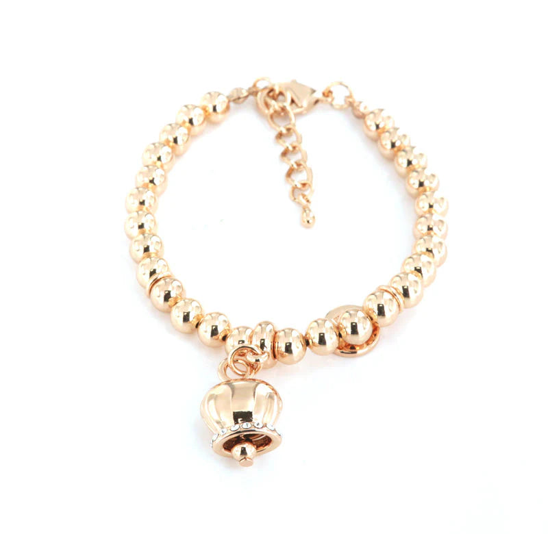 Amo Capri - Bracciale in Metallo maglia a sfere, con campanella portafortuna pendente, impreziosita da cristalli