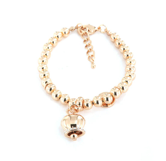 Amo Capri - Bracciale in Metallo maglia a sfere, con campanella portafortuna pendente, impreziosita da cristalli