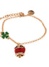 Amo Capri - Bracciale in Metallo con quadrifoglio e campanella portafortuna a gufo con smalto rosso e cristalli bianchi