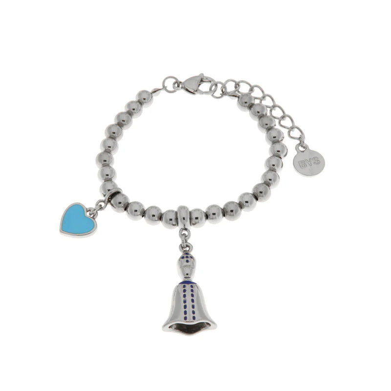 AMO NAPOLI - Bracciale in Metallo con pendente san gennaro e cuore azzurro