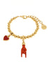 AMO NAPOLI - Bracciale in Metallo con pendente a forma di corna porta fortuna e cuore rosso