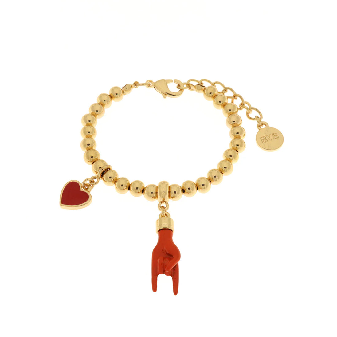 AMO NAPOLI - Bracciale in Metallo con pendente a forma di corna porta fortuna e cuore rosso