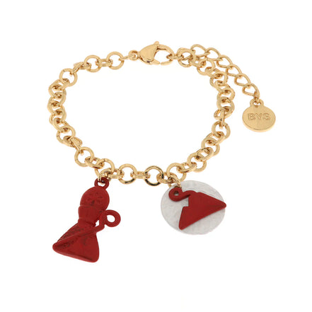 AMO NAPOLI - Bracciale in Metallo con San Gennaro e pendente a forma di Vesuvio