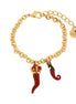 AMO NAPOLI - Bracciale in Metallo con cornetti portafortuna in smalto rosso
