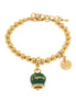 Amo Capri - Bracciale in Metallo con campanella scritta capri pendente impreziosita da cristalli e smalto verde