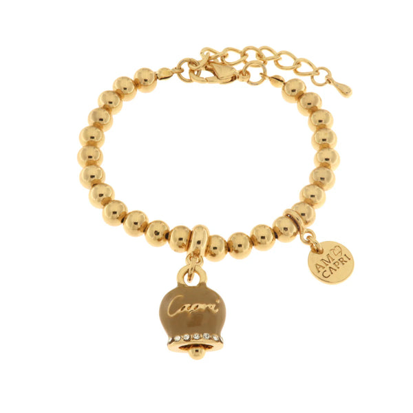 AMO CAPRI - Bracciale in Metallo con campanella scritta capri pendente impreziosita da cristalli e smalto caffè