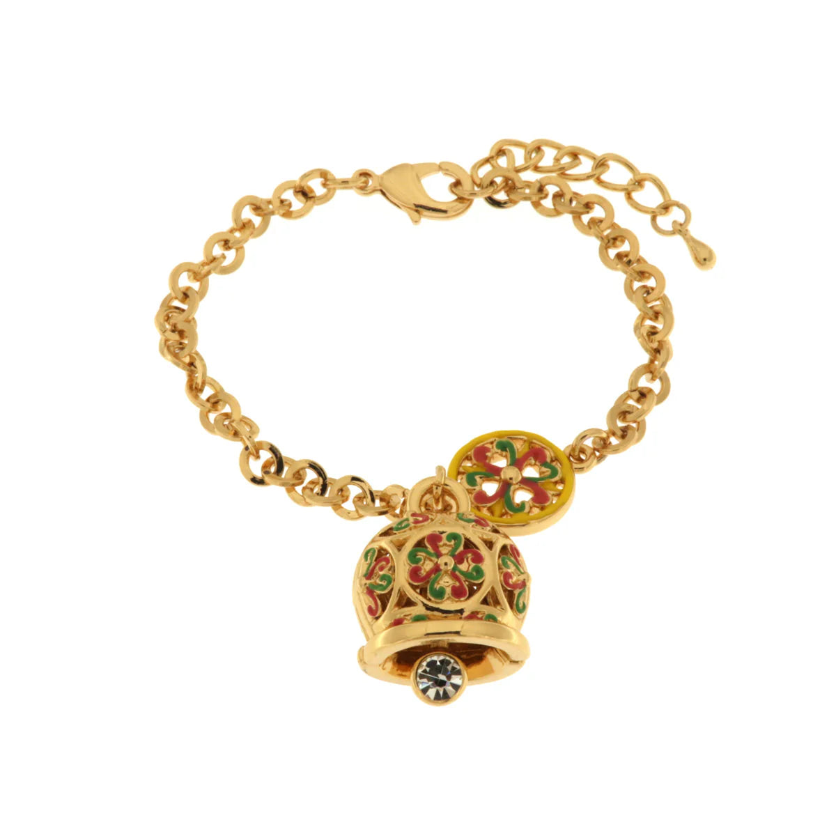 Amo Capri - Bracciale in Metallo con campanella portafortuna impreziosita da maioliche colorate