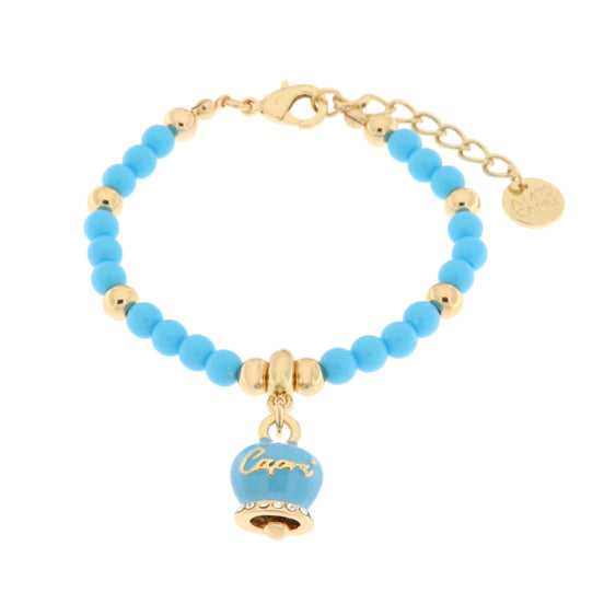 Amo Capri - Bracciale in Metallo con campanella smaltata turchese e perline