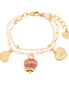 Amo Capri - Bracciale in Metallo con campana smaltata rosa e cuoricini pendenti