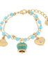Bracciale in Metallo con campana smaltata azzurra e cuoricini pendent