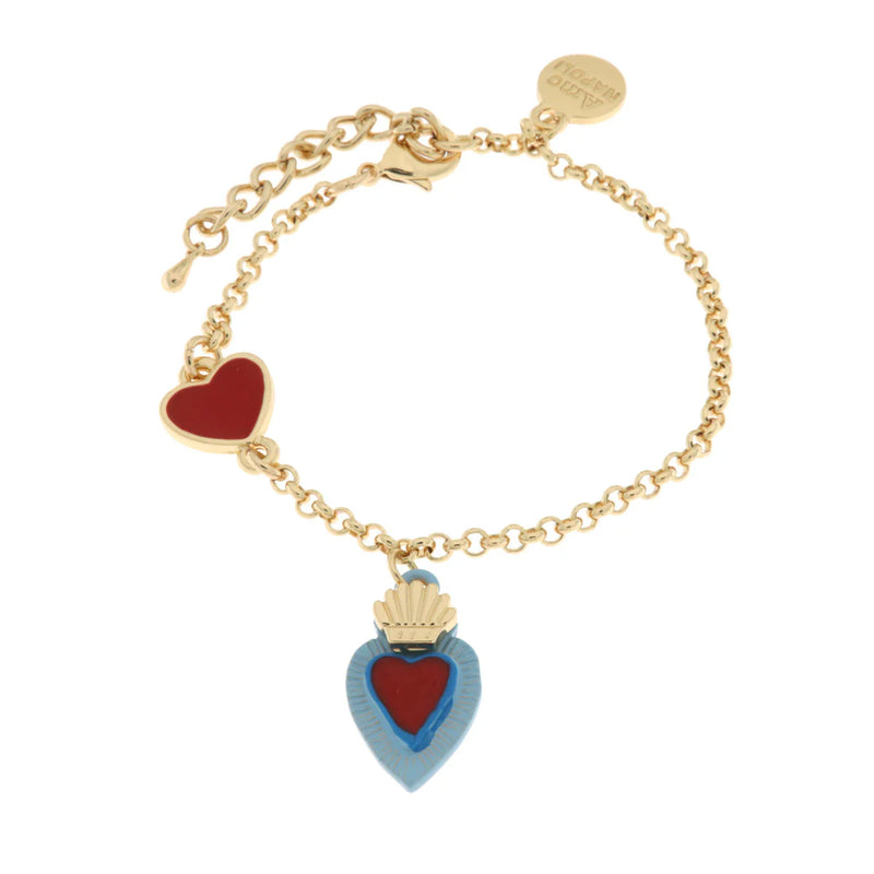 AMO NAPOLI - Bracciale in Metallo con cuore sacro colorato pendente