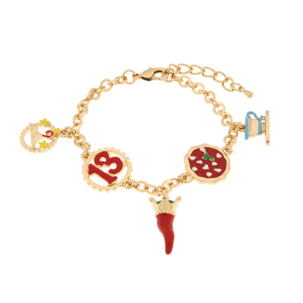 AMO NAPOLI - Bracciale in Metallo con cornetto, tazzina pizza, 13 e caffe