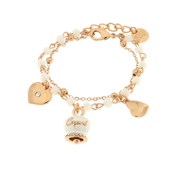 AMO CAPRI - Bracciale in Metallo multifilo con pietre bianche e campanella Capri bianca
