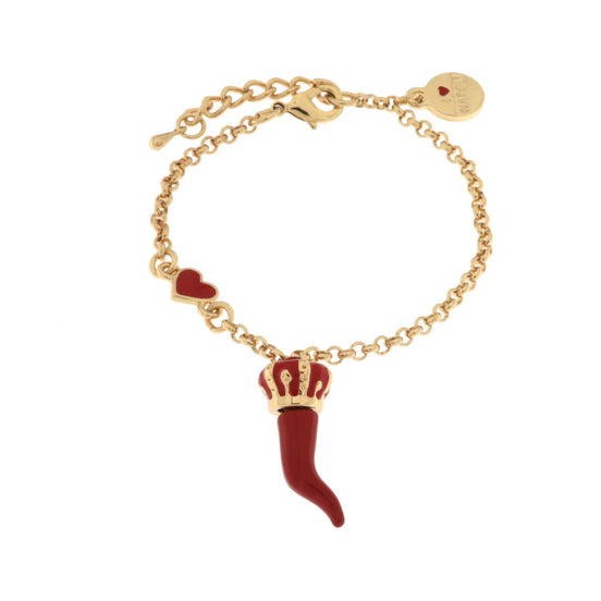 AMO NAPOLI - Bracciale in Metallo con corno rosso e corona