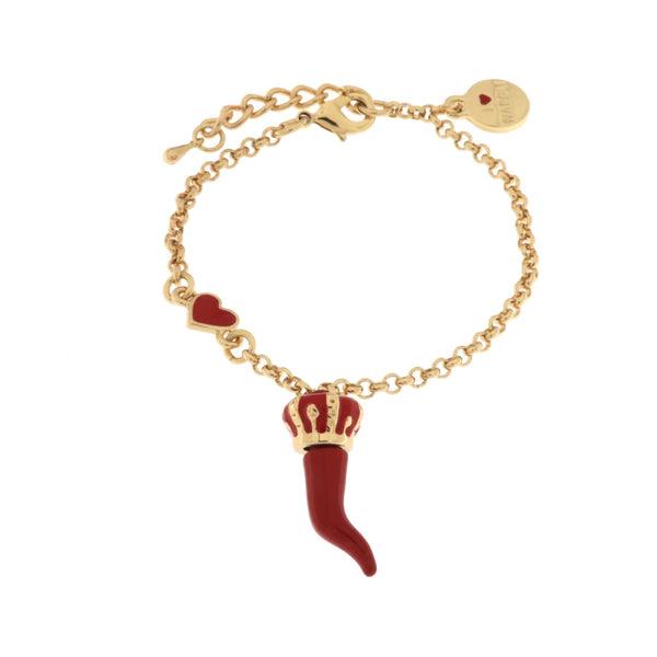 AMO NAPOLI - Bracciale in Metallo con corno rosso e corona