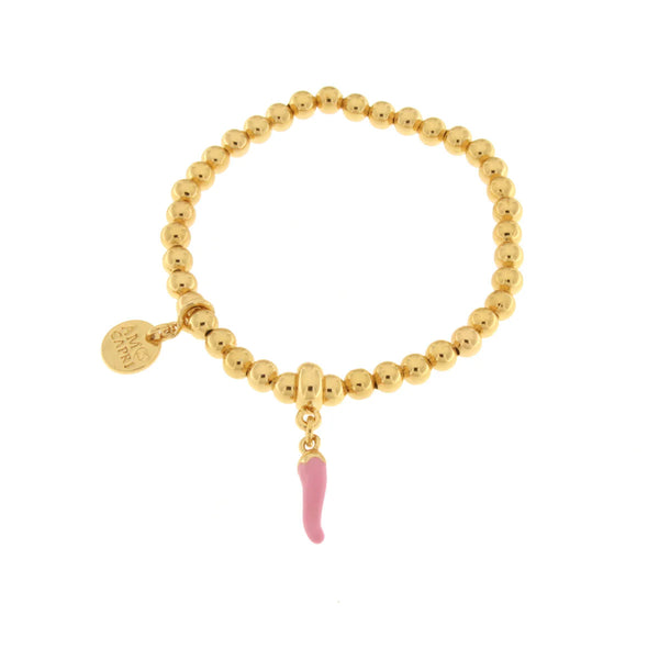 AMO NAPOLI - Bracciale in Metallo con cornetto rosa