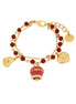Amo Capri - Bracciale in Metallo multifilo con campanella fucsia e pietre rosse