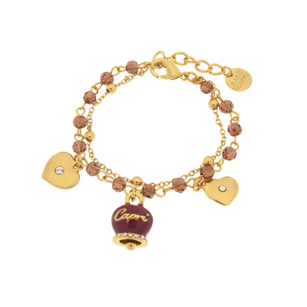 AMO CAPRI - Bracciale in Metallo multifilo con campanella viola e pietre