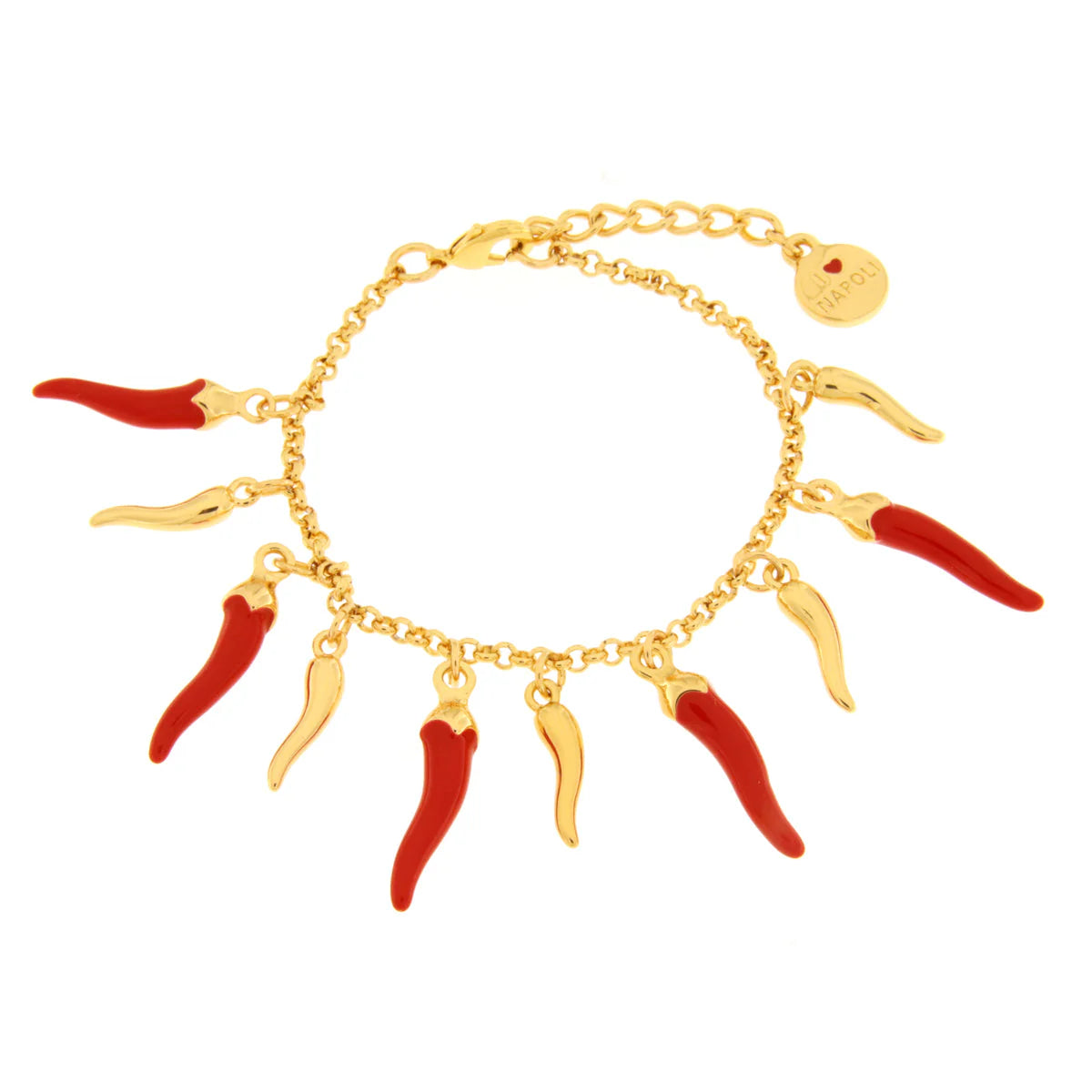 AMO NAPOLI - Bracciale in Metallo con cornetti rossi e dorati