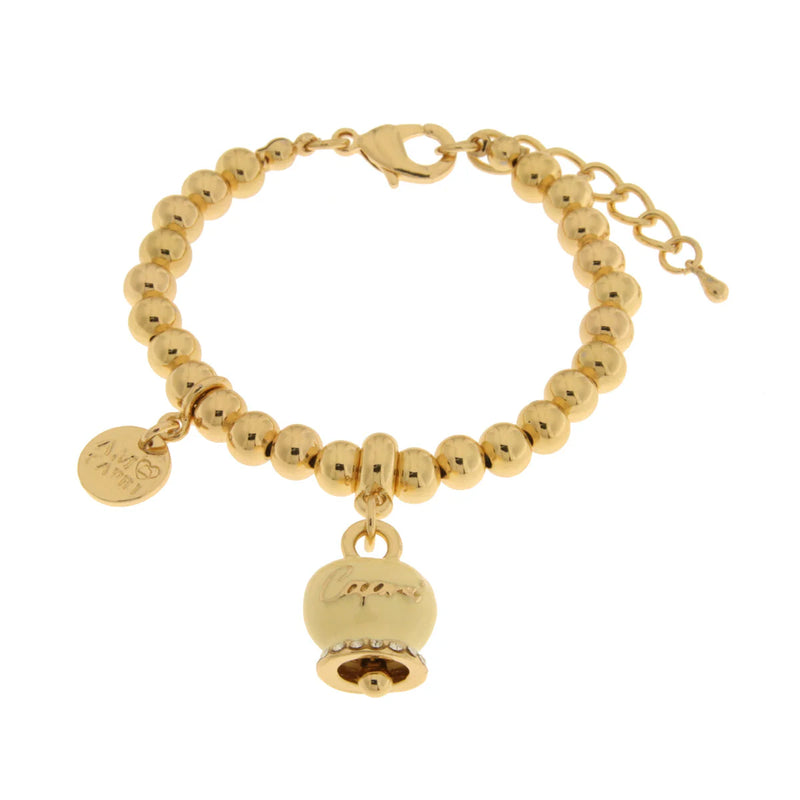 Amo Capri - Bracciale in Metallo con campanella crema scritta capri