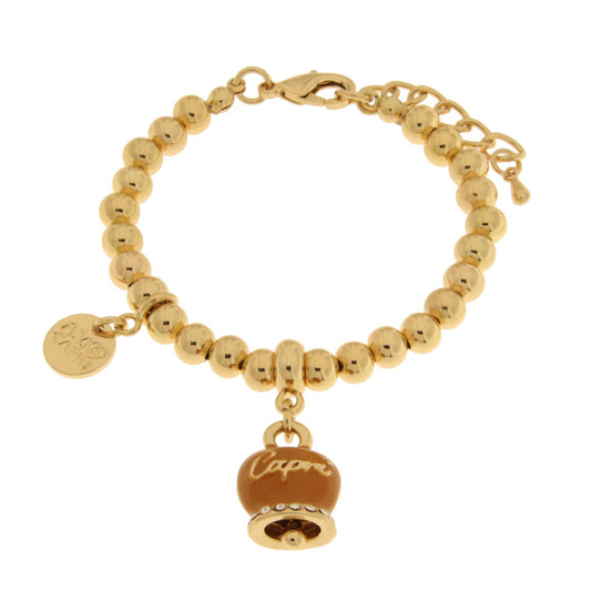 Amo Capri - Bracciale in Metallo con campanella arancio scritta capri