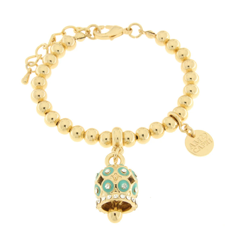 AMO CAPRI - Bracciale in Metallo con campanella a pois verde e zirconi