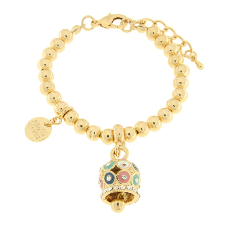 AMO CAPRI - Bracciale in Metallo con campanella a pois multicolor e zirconi