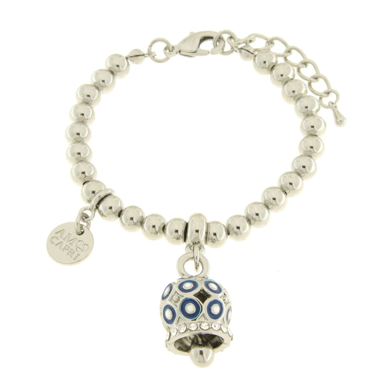AMO CAPRI - Bracciale in Metallo con campanella a pois blu e zirconi
