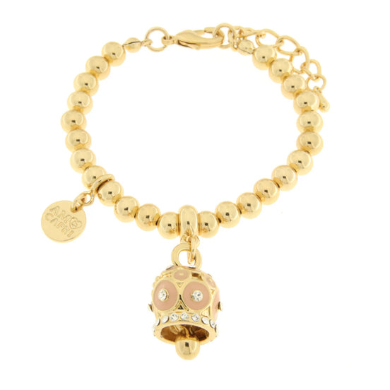 AMO CAPRI - Bracciale in Metallo con campanella a pois rosa e zirconi