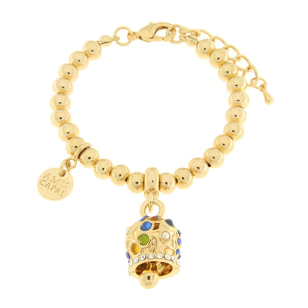 AMO CAPRI - Bracciale in Metallo con campanella a pois e zirconi multicolor