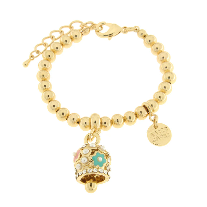 AMO CAPRI - Bracciale in Metallo con campanella con fiori e perle