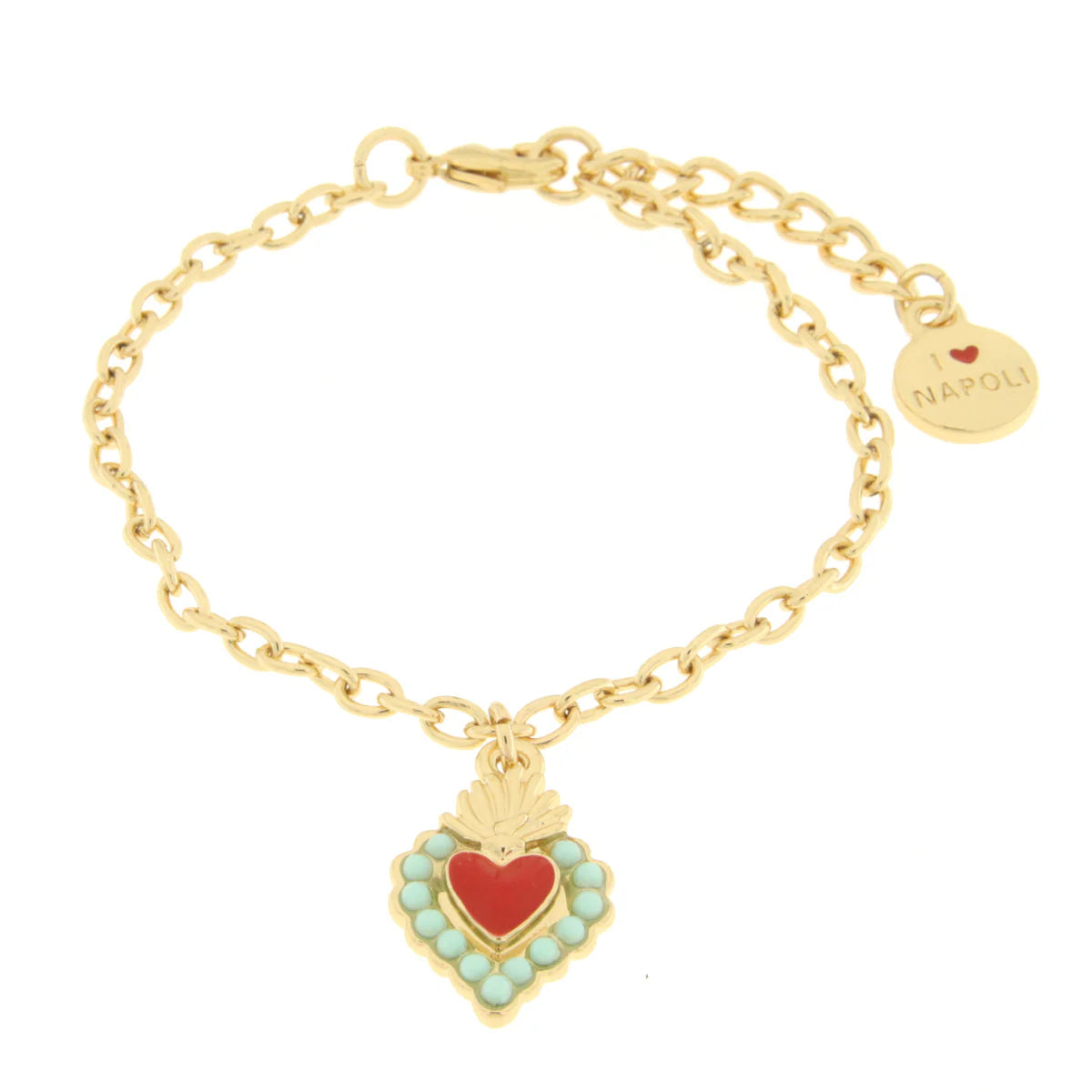 AMO NAPOLI - Bracciale in Metallo con cuore rosso e contorno verde