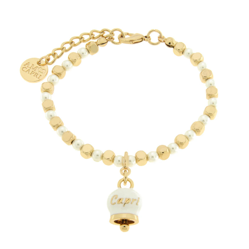 AMO CAPRI - Bracciale in Metallo con sfere e campanella Capri bianca