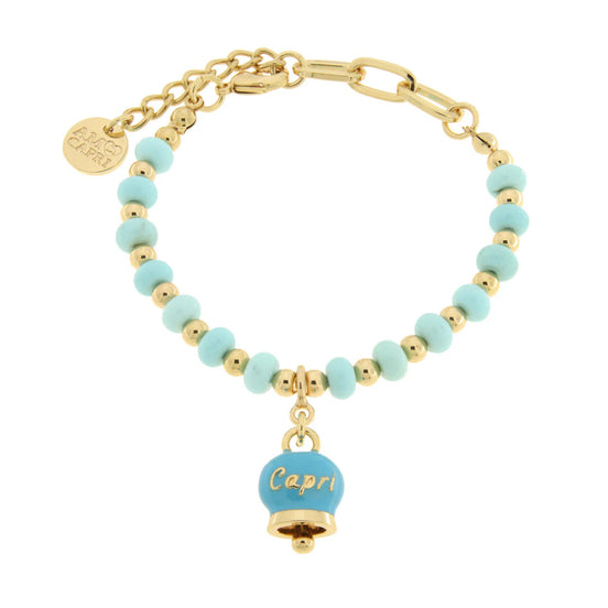 Amo Capri - Bracciale in Metallo con sfere e campanella Capri turchese