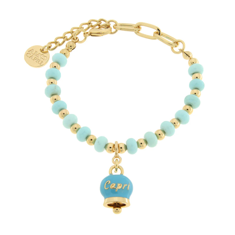 Amo Capri - Bracciale in Metallo con sfere e campanella Capri turchese