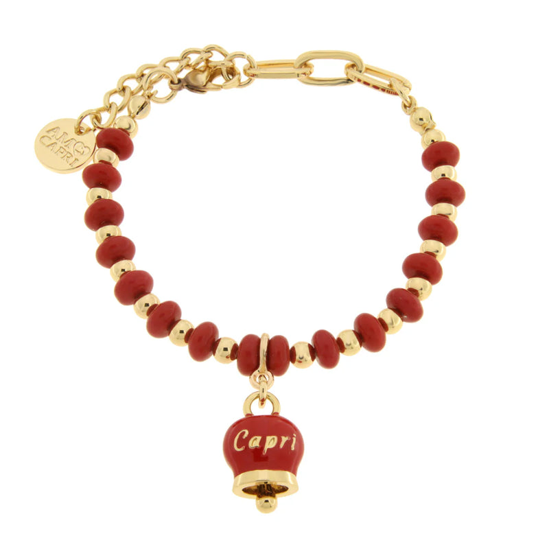 AMO CAPRI - Bracciale in Metallo con sfere e campanella Capri rossa