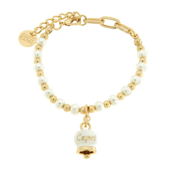 AMO CAPRI - Bracciale in Metallo con sfere e campanella Capri bianca