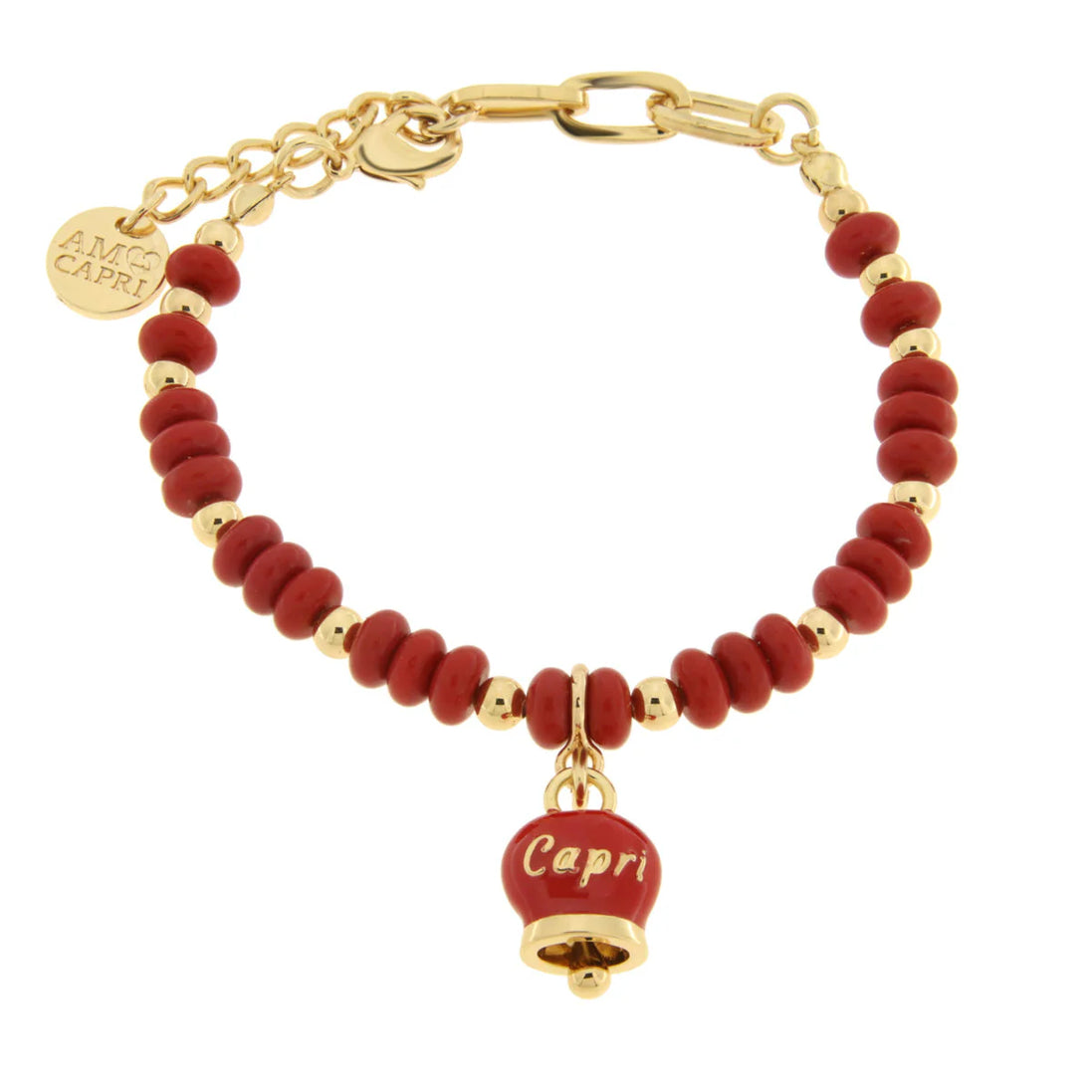 AMO CAPRI - Bracciale in Metallo con sfere e campanella Capri rossa