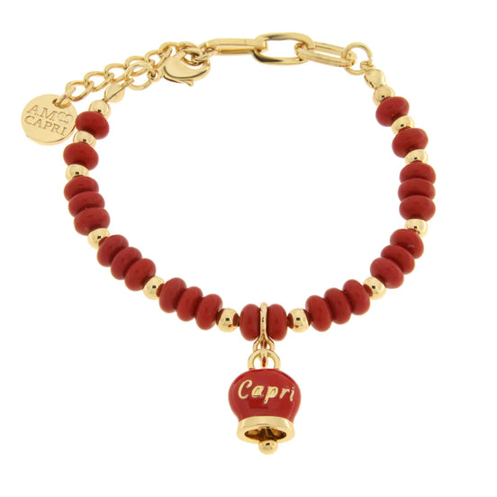 AMO CAPRI - Bracciale in Metallo con sfere e campanella Capri rossa