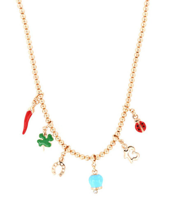 AMO CAPRI - Collana in Metallo con corno napoletano, quadrifoglio, coccinella, campana capri