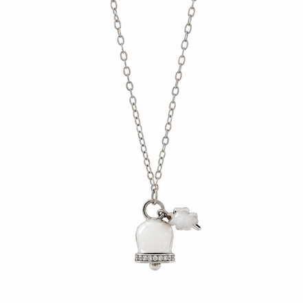 Bysimon - Collana in argento 925 con ciondolo a campana e quadrifoglio