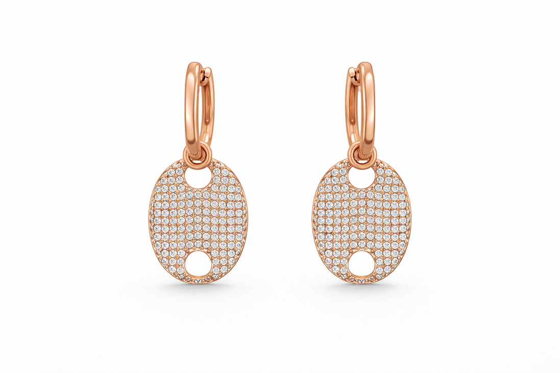 fico gioielli - Orecchini Cerchio con Pendente Ovale Pavé  Argento 925 Rosé