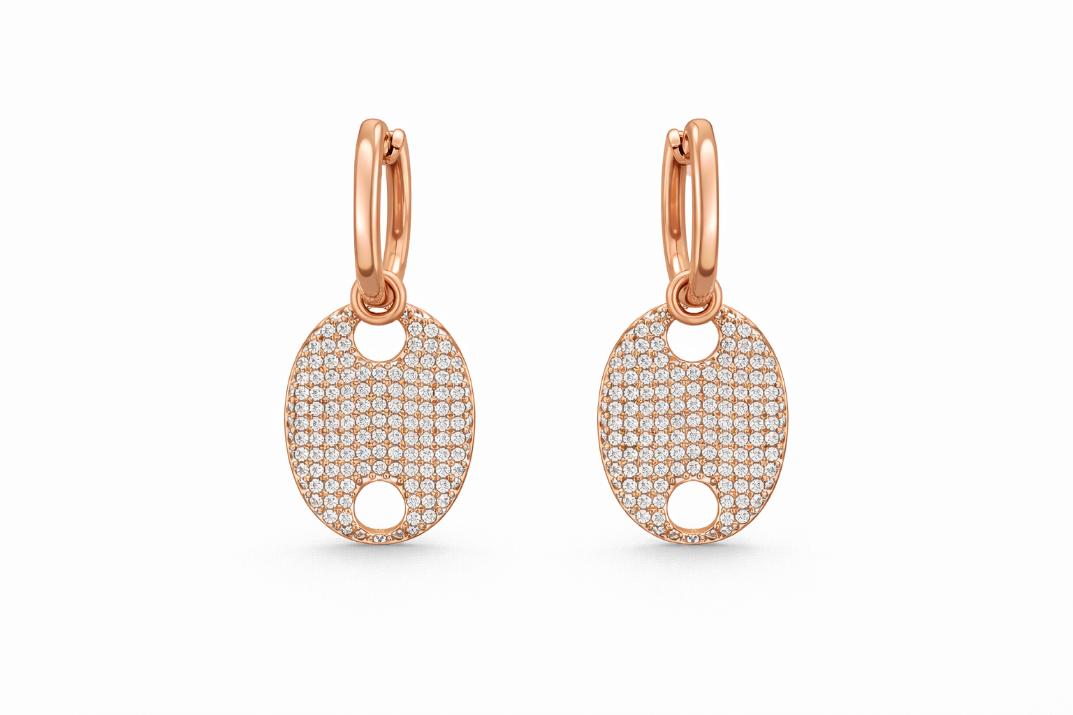 fico gioielli - Orecchini Cerchio con Pendente Ovale Pavé  Argento 925 Rosé