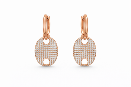 fico gioielli - Orecchini Cerchio con Pendente Ovale Pavé  Argento 925 Rosé