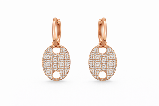 fico gioielli - Orecchini Cerchio con Pendente Ovale Pavé  Argento 925 Rosé