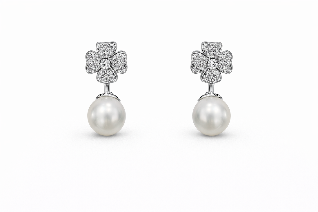 fico gioielli - Orecchini Fiore con Perla in Argento 925