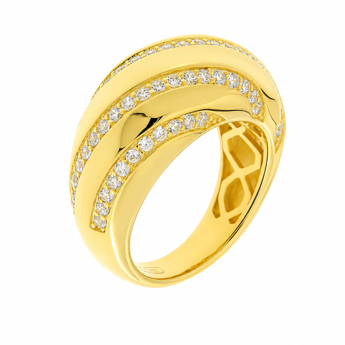 BYSIMON -  Anello in Argento 925 a fascia bombato con zirconi