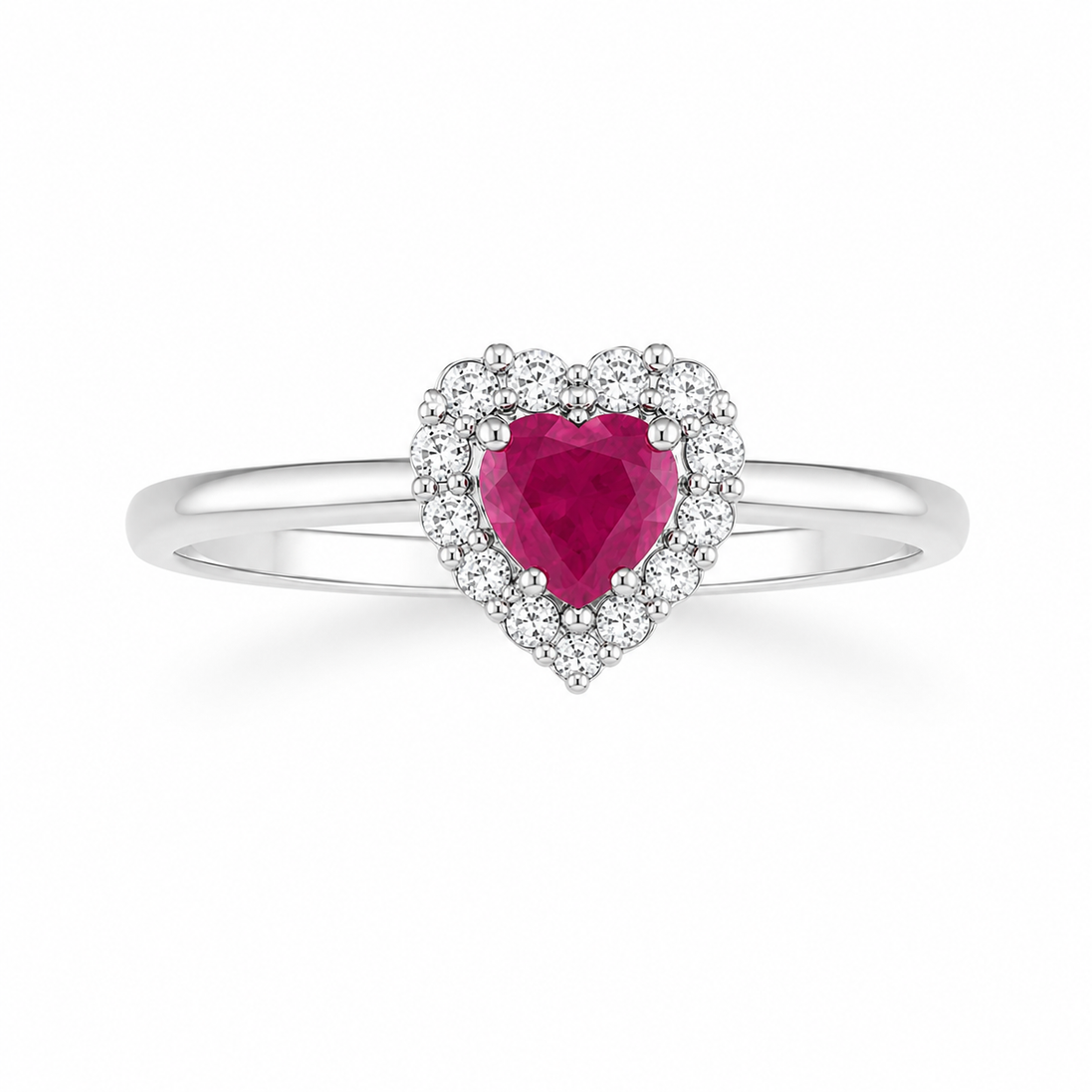 Fico Gioielli - Anello cuore in Oro Bianco 18 KT con Rubino Naturale e Diamanti