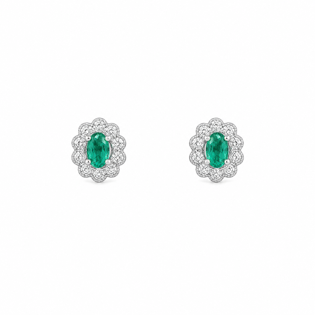Fico Gioielli - Orecchini Fiore con Smeraldi e Diamanti in Oro Bianco 18 KT